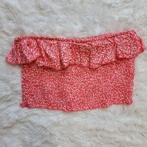 Coral Smocked Off Shoulder Ruffle Crop Top Women M